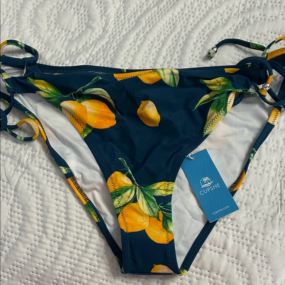 Cupshe Navy Lemon Tie-Side Bikini Bottom